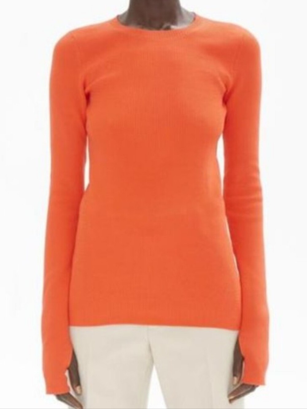Helmut Lang Bright Orange Glam Ribbed Long Sleeve Top